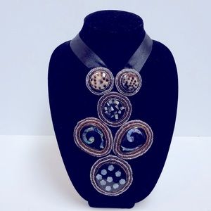 Beaded Shell Bib Necklace  Adjustable Ribbon  NWOT